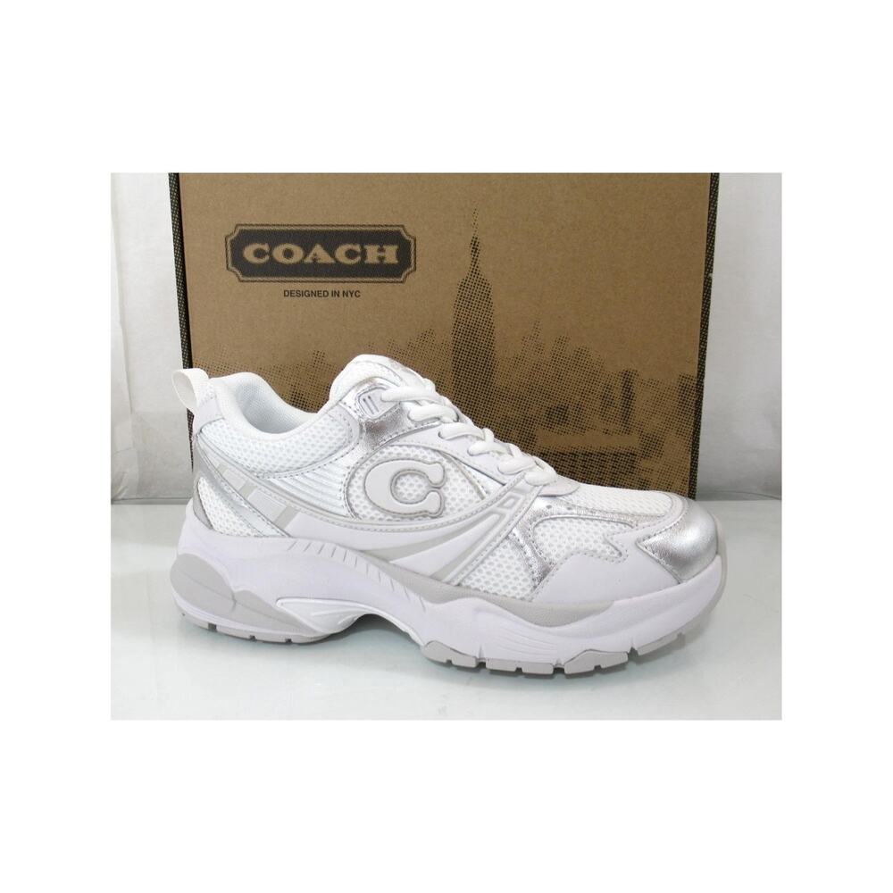 Women's Coach Mesh Sneaker Lace Up C Signature Light Grey / Optic White